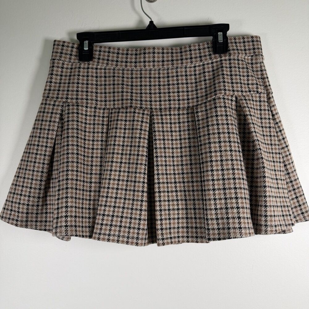 American Eagle Outfitters Skort Womens L Brown Check Pleated Academia Neutral